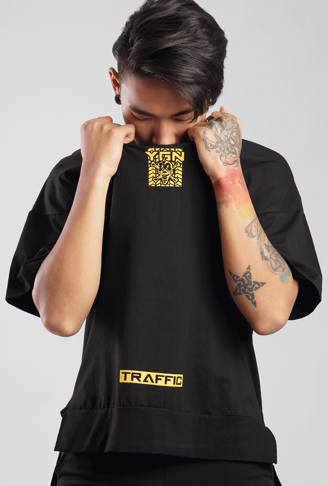 YGN TRAFFIC TYRE Design T-Shirt Black & Yellow(Boy)
